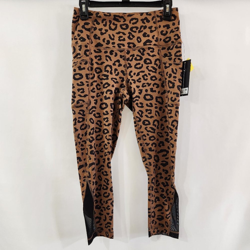 Velocity Saharan Leopard Macchiato Hi Rise Side Pockets Capri Length Leggings